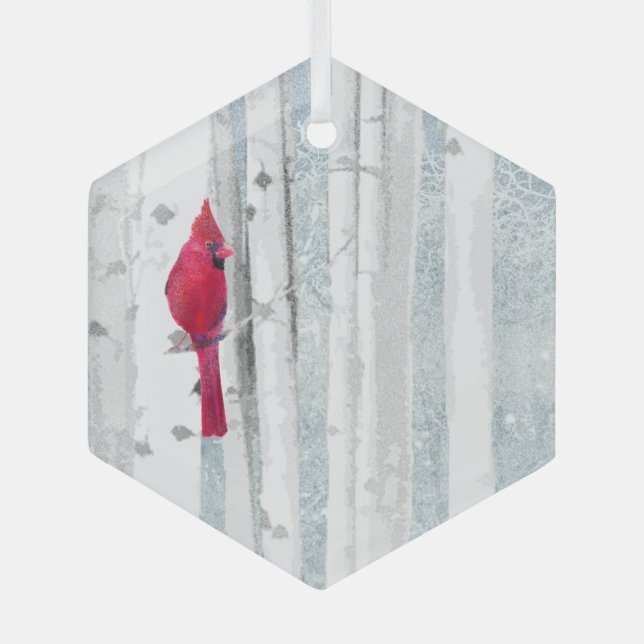 Ornement En Verre Aquarelle Cardinal Oiseau rouge Faune Art de la na (Recto)