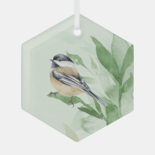 Ornement En Verre Aquarelle Chickadee Spring Willow Feuilles