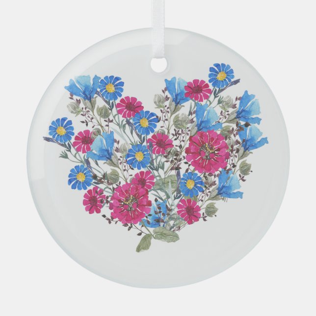 Ornement En Verre Aquarelle coeur fleuri, arang fleur sauvage lumine (Recto)