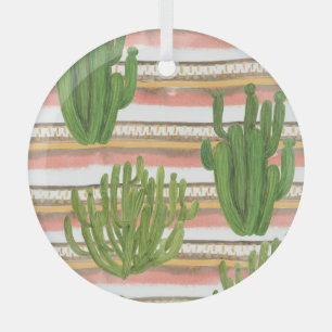 Ornement En Verre Aquarelle de cactus, arrière - plan rayé, couche t
