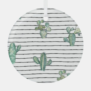 Ornement En Verre Aquarelle de Cactus : Dessin de stylo Vintage.