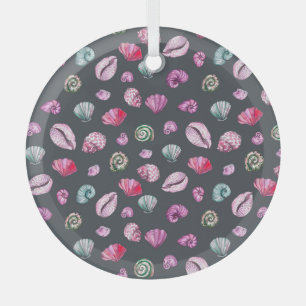 Ornement En Verre Aquarelle de coquillage : Motif bleu foncé