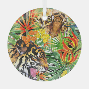 Ornement En Verre Aquarelle de tigre tropical Motif de jungle