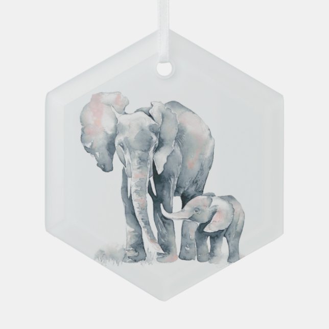 Ornement En Verre Aquarelle Éléphant Parent Faune Animal Nature (Recto)