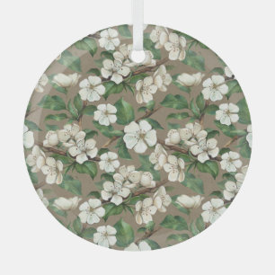 Ornement En Verre Aquarelle Fleurs Apple : Motif Vintage.