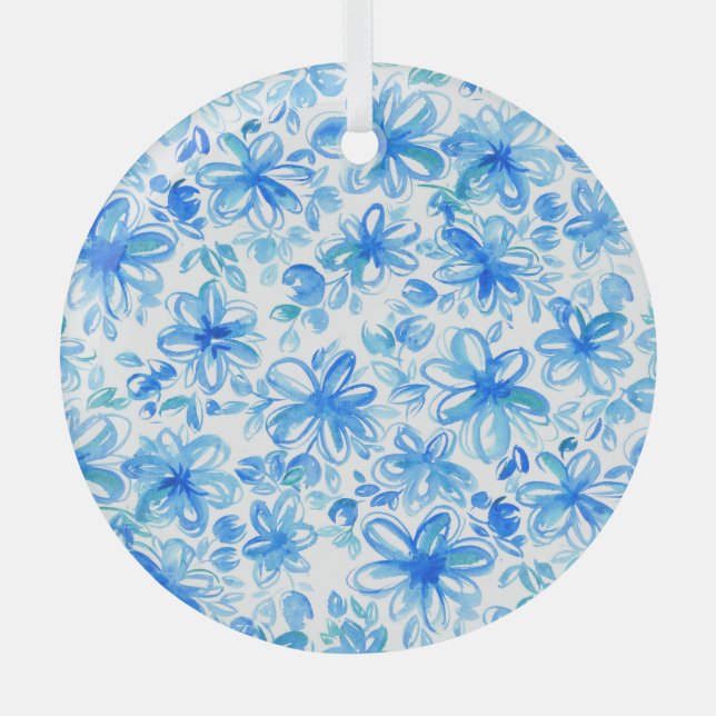 Ornement En Verre Aquarelle Floral Chintz Motif mignon (Recto)