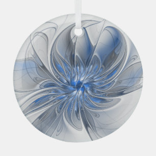 Ornement En Verre Aquarelle gris bleu Abstrait Fractal Art Flower