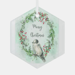 Ornement En Verre Aquarelle Gris Gris Jay Jay Bird Wreath Noël