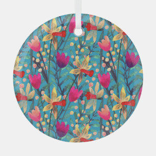 Ornement En Verre Aquarelle Lumineuse : Design Floral Sans Maille.
