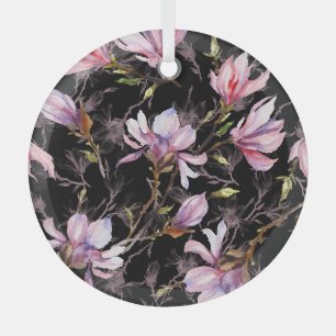 Ornement En Verre Aquarelle noire Arrière - plan rose Magnolia
