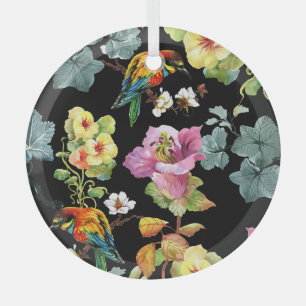 Ornement En Verre Aquarelle Oiseaux Fleurs : Coloré Sans Couleur.