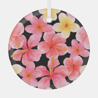 Ornement En Verre Aquarelle Plumeria Hibiscus Fleurs Motif
