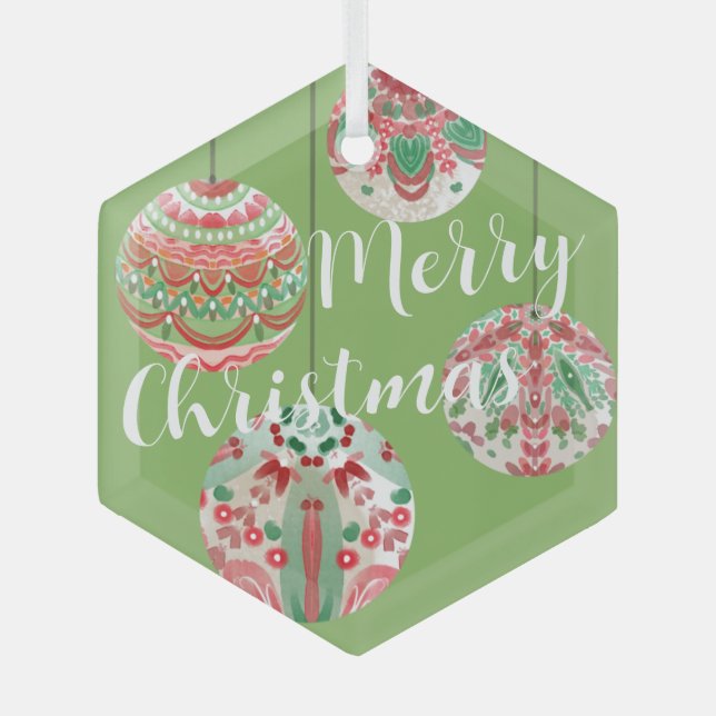Ornement En Verre Aquarelle rose et verte Boules de pendage de Noël (Recto)