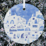 Ornement En Verre Aquarelle Santorin Grèce<br><div class="desc">Une aquarelle bleue et blanche représentant la belle île grecque de Santorin. Art original de Nic Squirrell.</div>