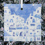 Ornement En Verre Aquarelle Santorin Grèce<br><div class="desc">Une aquarelle bleue et blanche représentant la belle île grecque de Santorin. Art original de Nic Squirrell.</div>