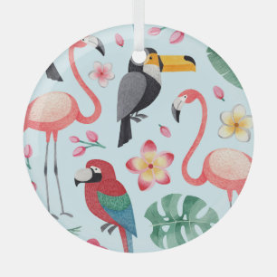 Ornement En Verre Aquarelle Tropicale : Fusion Oiseau-Fleur.