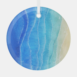 Ornement En Verre Aquarelle vue mer et plage.