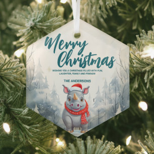 Ornement En Verre Arbre de Noël drôle de rhinocéros joyeux Noël neig