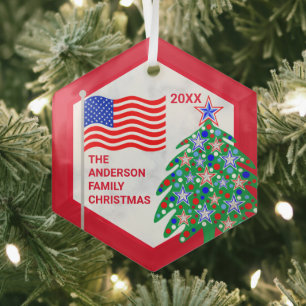 Ornement En Verre Arbre de Noël patriotique Cool de texte rouge Ét