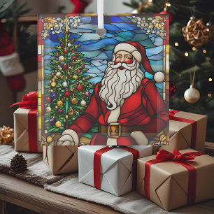Ornement En Verre Arbre de Noël Père Noël Faux Vitrages