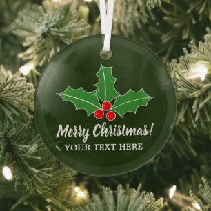 Ornement En Verre Arbre de Noël personnalisé avec feuilles de houx e