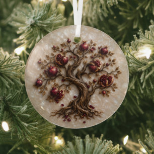 Ornement En Verre Arbre de Vie avec Grenades Art en Relief 3D