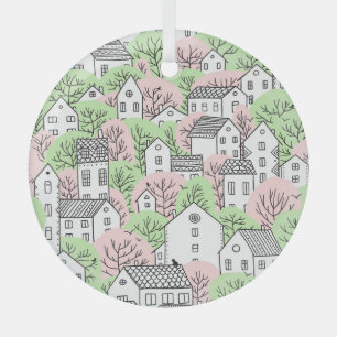 Ornement En Verre Arbres, maisons, paysage de la ville de printemps