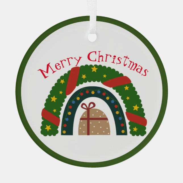 Ornement En Verre Arc-en-ciel de Noël avec un présent (Verso)