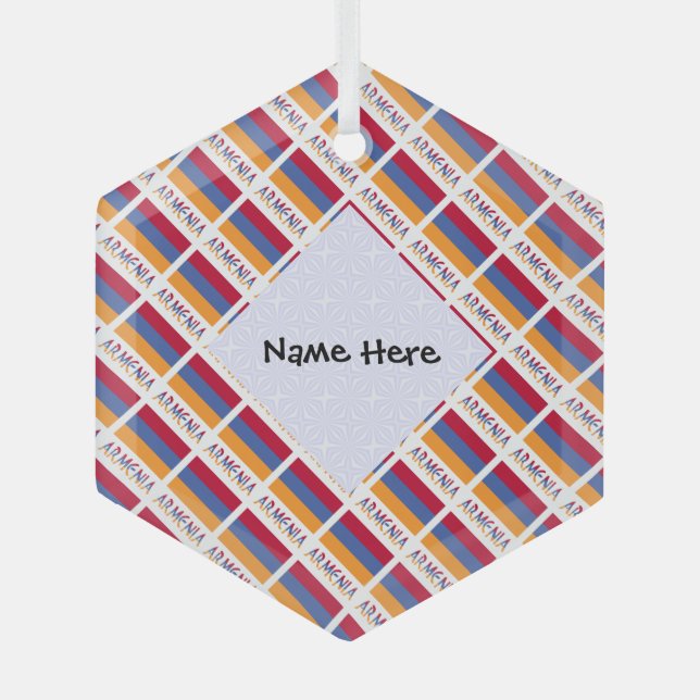 Ornement En Verre Arménie Personnalisation noire avec le drapeau arm (Recto)