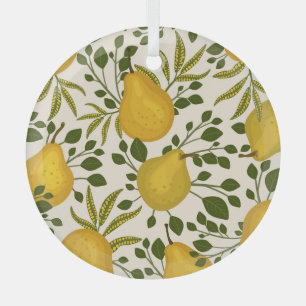 Ornement En Verre Arrière - plan blanc Feuille de poires jaunes