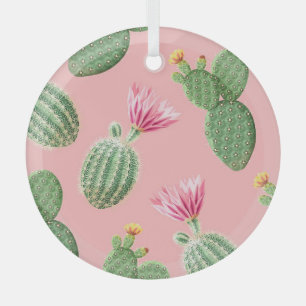 Ornement En Verre Arrière - plan de cactus à fleurs roses