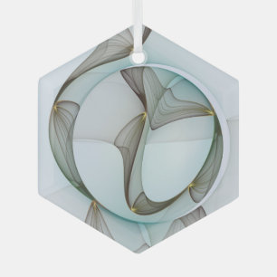 Ornement En Verre Art Abstrait Turquoise Brown Gold Elegance Hexagon