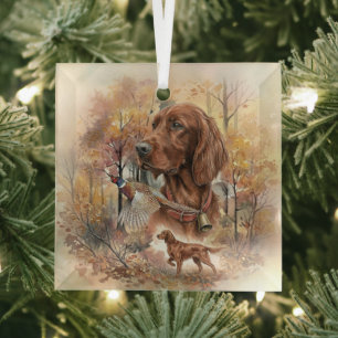 Ornement En Verre Art de chasse d'automne Setter Irlandais et Faisan