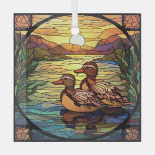 Ornement En Verre Art de vitrail, style vitrail d'oie mignon 