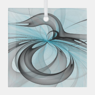 Ornement En Verre Art fractal moderne gris anthracite abstrait bleu