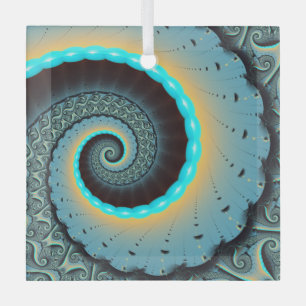 Ornement En Verre Art fractal spirale abstrait bleu turquoise orange