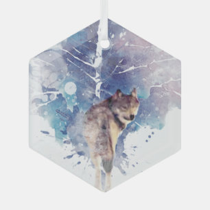 Ornement En Verre Art graphique Wolf Retour Faune Nature Art