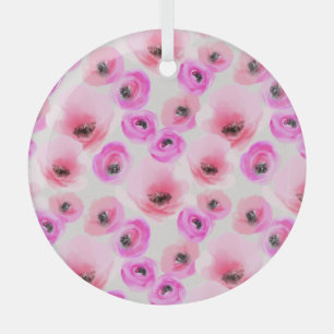 Ornement En Verre Art numérique d'aquarelle rose Fleurs