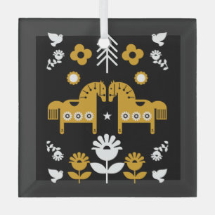 Ornement En Verre Art populaire de cheval scandinave