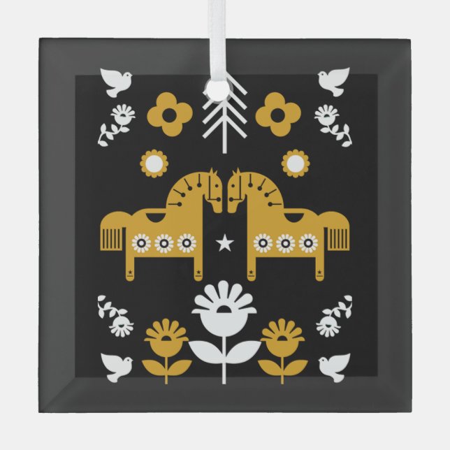 Ornement En Verre Art populaire de cheval scandinave (Recto)