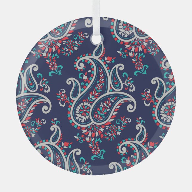 Ornement En Verre Asian Paisley : Conception Traditionnelle Sans Cou (Recto)