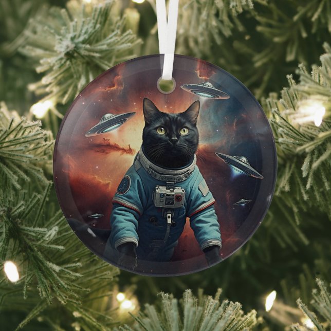 Ornement En Verre Astronaut de chat galactique (Insitu)