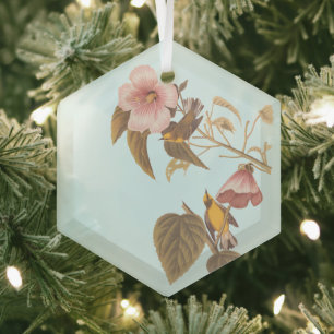 Ornement En Verre Audubon Bleu aile Jaune Paruline Oiseau