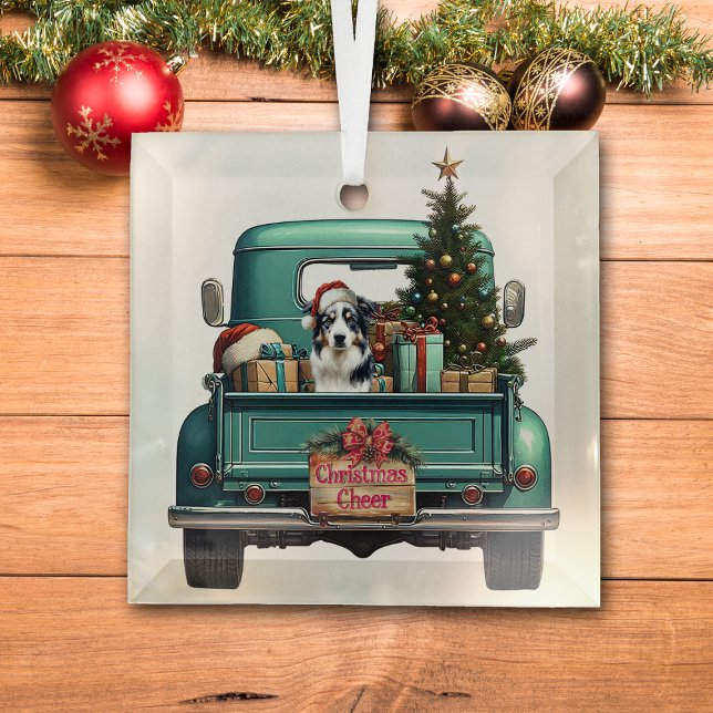 Ornement En Verre Australian Shepherd Chien Farm Truck Noël (Créateur téléchargé)