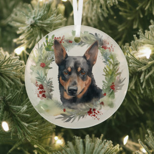 Ornement En Verre Australie Kelpie Noël Wreath Festive Pup