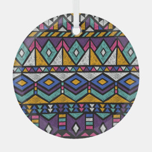 Ornement En Verre Aztèque géométrique tribal : Motif Vintage coloré