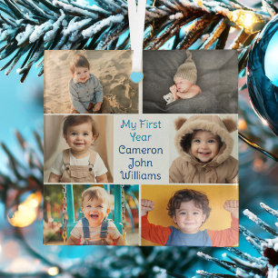 Ornement En Verre Baby Boy My 1st Year Photo Collage Noël