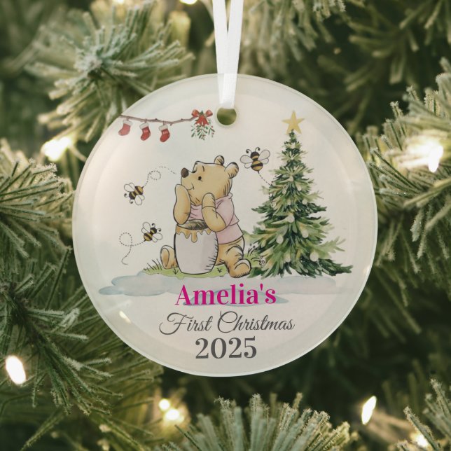 Ornement En Verre Baby's First Christmas Ornament | Bear & Bees Cust (Insitu)