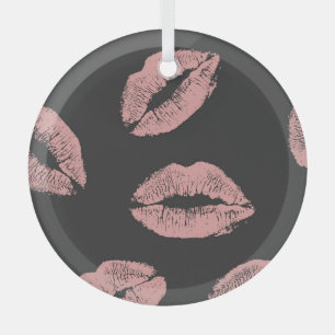 Ornement En Verre Baisers aux lèvres roses, motif de la Saint Valent