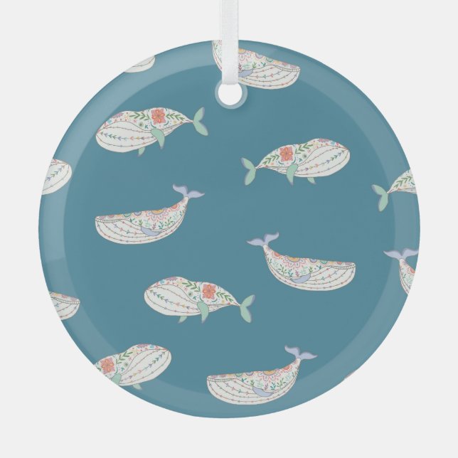 Ornement En Verre Baleine scandinave, animaux de mer motif (Recto)